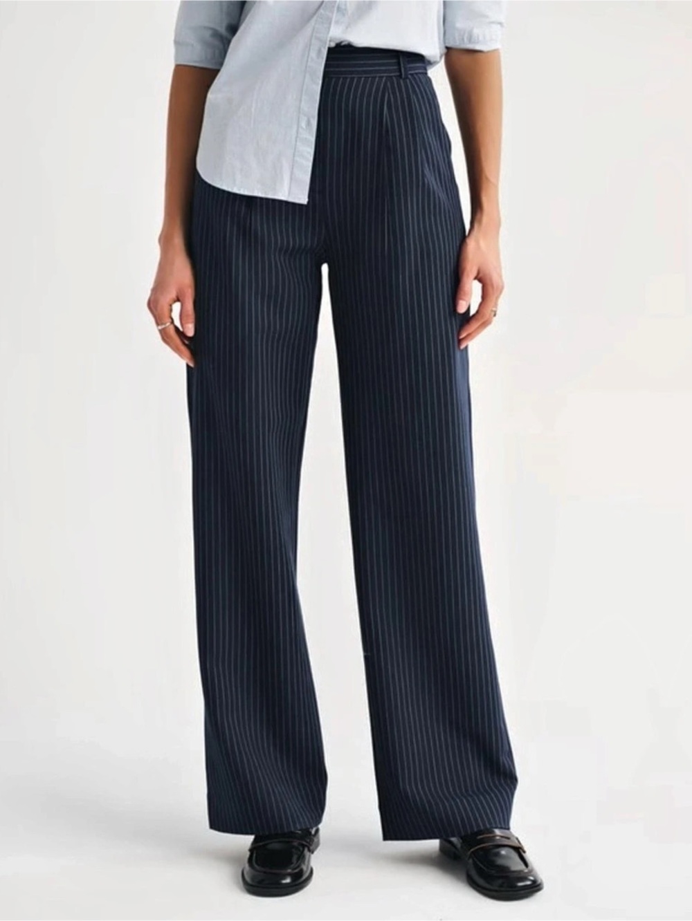 Abercrombie & Fitch Sloane Pinstripe Wide Leg Pants in Blue